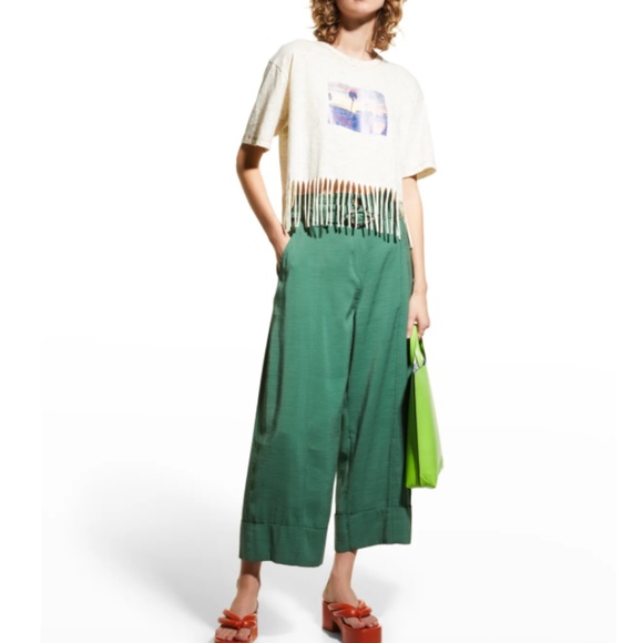 NWT $145 Ganni Organic Cotton Graphic Fringe Tee in XL! - Picture 2 of 7